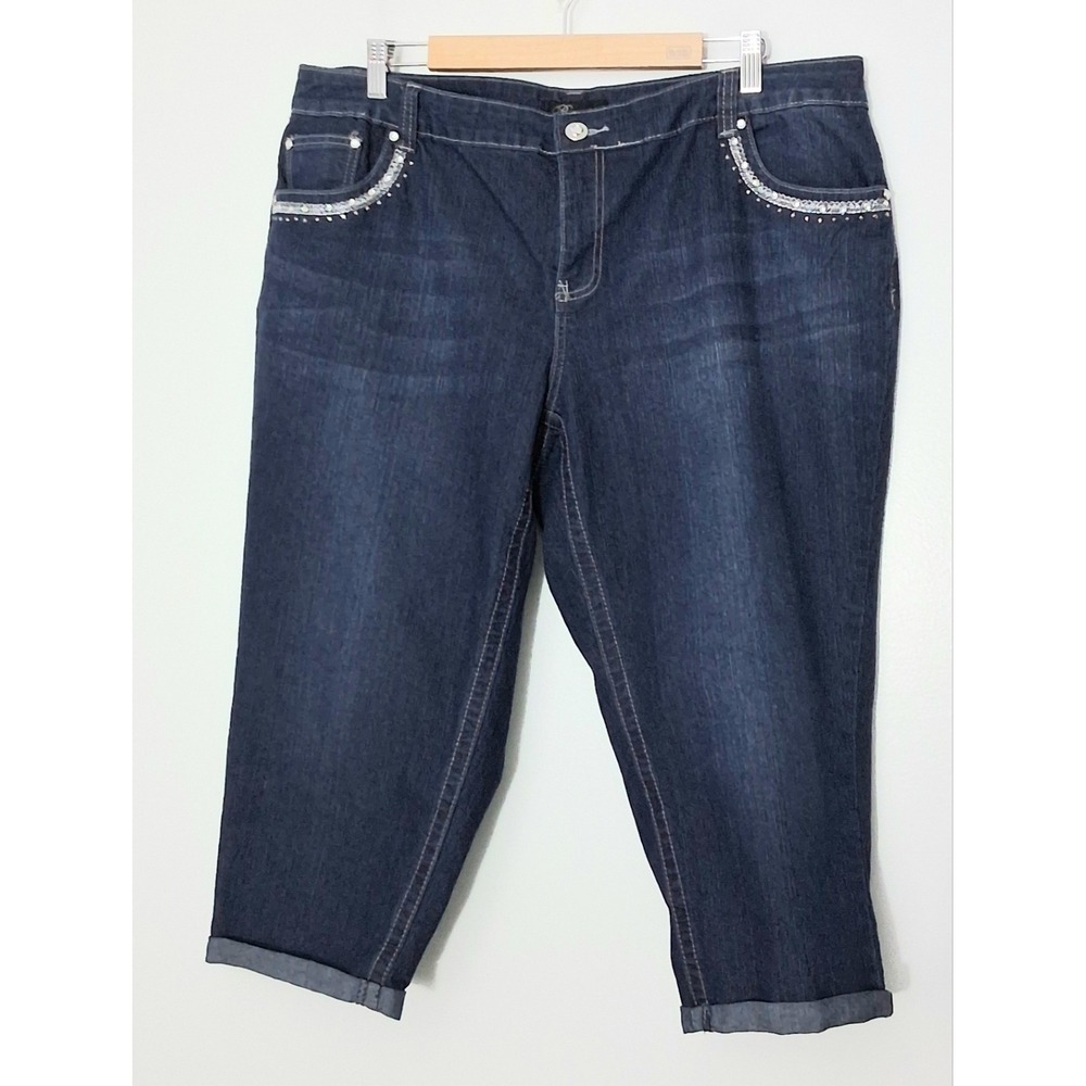 Baccini Capri Jeans Women's Size 18W Embellished Pockets Lace‎ Beaded Pre-owned